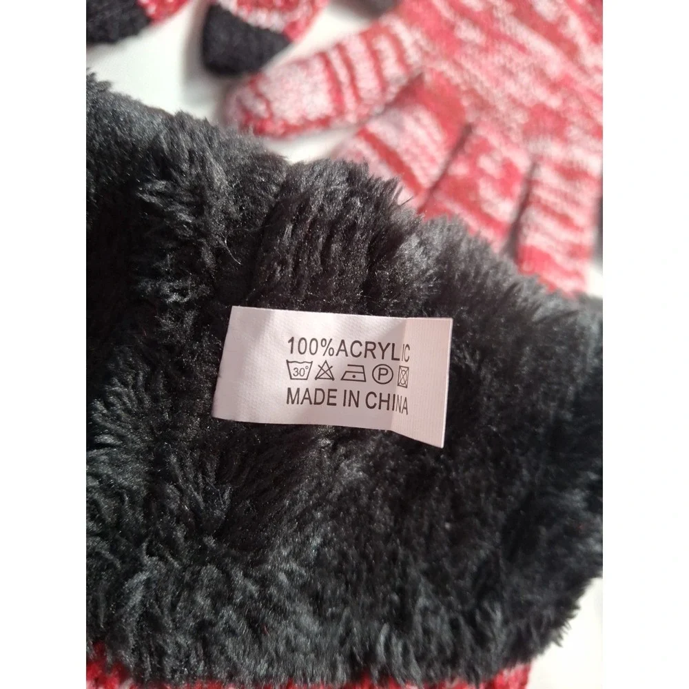 Womens Winter 3-Piece Scarf, Hat‎ & Gloves Set Rose Red